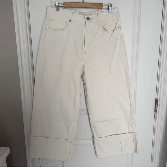 ZARA NWT High Rise WideTurn Up Leg Jeans Oyster  White size 12 - Picture 2 of 8
